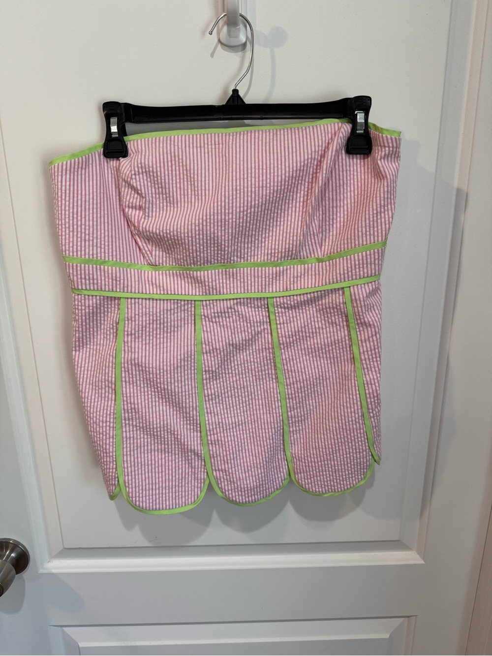Lilly Pulitzer Pink Seersucker Strapless Top with Lime Trim